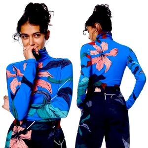 The Kit Turtleneck Azure Upstate Florals Long Sleeve Shirt